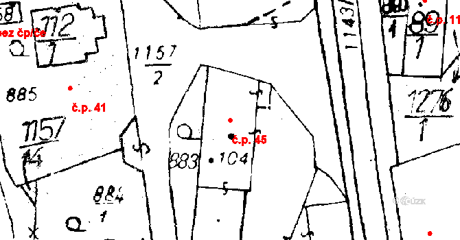 Osek 45 na parcele st. 104 v KÚ Osek u Rokycan, Katastrální mapa