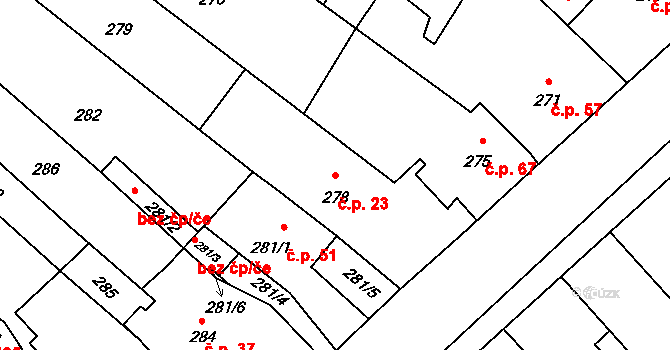 Lomnička 23 na parcele st. 278 v KÚ Lomnička u Tišnova, Katastrální mapa