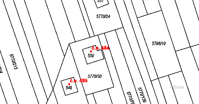 Kněždub 484 na parcele st. 550 v KÚ Kněždub, Katastrální mapa