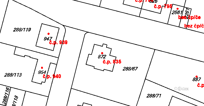 Kyjov 835 na parcele st. 872 v KÚ Kyjov, Katastrální mapa