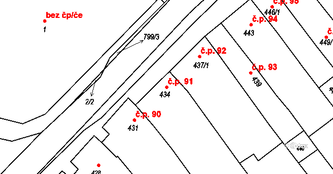 Šaratice 91 na parcele st. 434 v KÚ Šaratice, Katastrální mapa