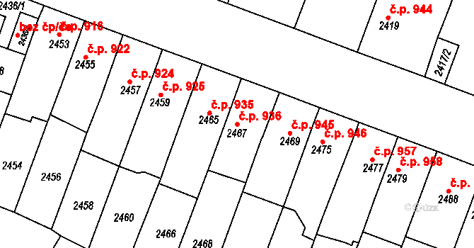 Slavkov u Brna 936 na parcele st. 2467 v KÚ Slavkov u Brna, Katastrální mapa