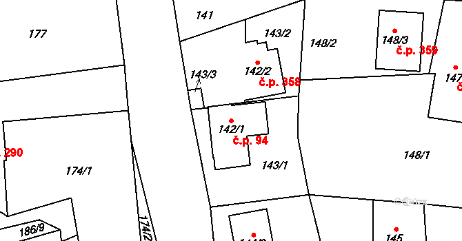 Krmelín 94 na parcele st. 142/1 v KÚ Krmelín, Katastrální mapa