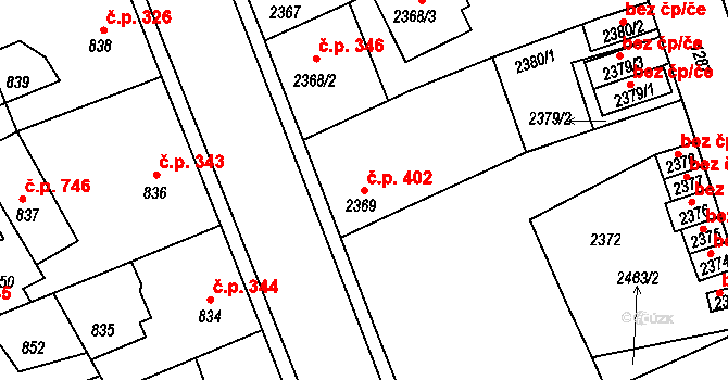 Kročehlavy 402, Kladno na parcele st. 2369 v KÚ Kročehlavy, Katastrální mapa