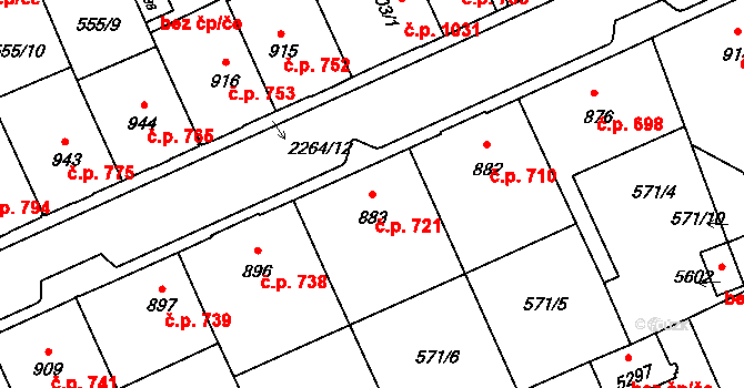 Šumperk 721 na parcele st. 883 v KÚ Šumperk, Katastrální mapa