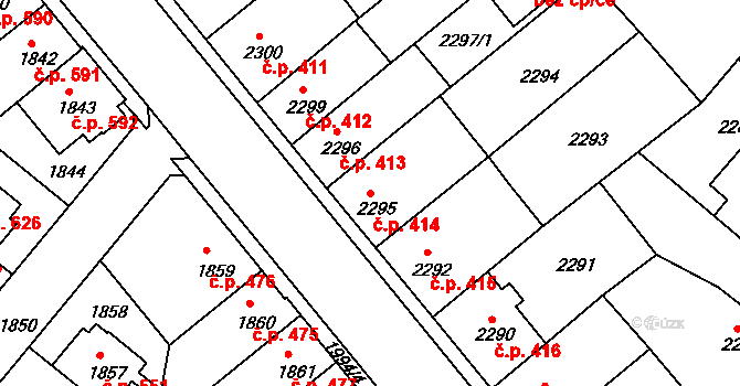 Jindřichův Hradec II 414, Jindřichův Hradec na parcele st. 2295 v KÚ Jindřichův Hradec, Katastrální mapa