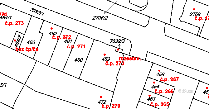 Boskovice 270 na parcele st. 459 v KÚ Boskovice, Katastrální mapa