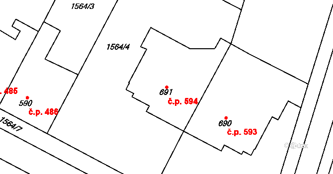 Třebechovice pod Orebem 594 na parcele st. 691 v KÚ Třebechovice pod Orebem, Katastrální mapa