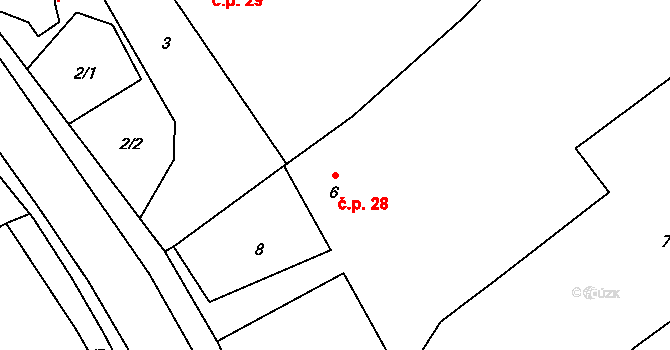Žerotín 28 na parcele st. 6 v KÚ Žerotín, Katastrální mapa