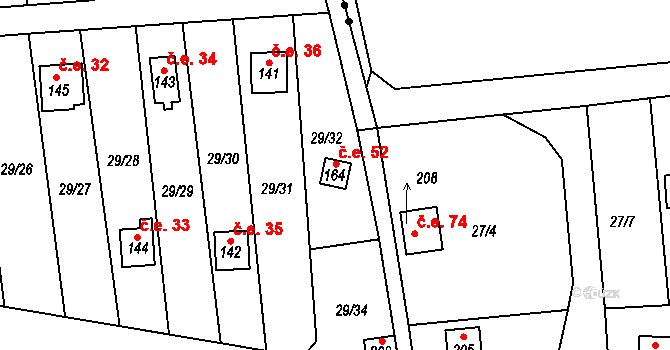 Dubany 52, Libochovice na parcele st. 164 v KÚ Dubany, Katastrální mapa