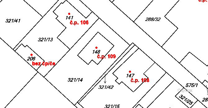 Chotiměř 109 na parcele st. 148 v KÚ Chotiměř, Katastrální mapa