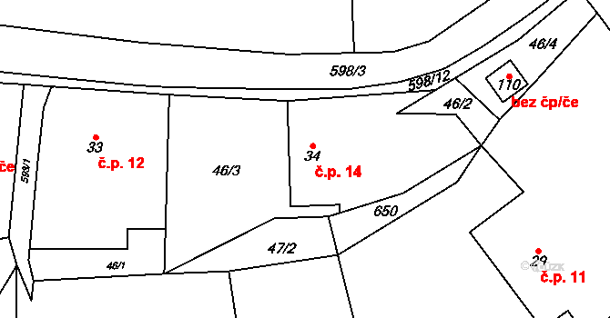Náchodsko 14, Kacákova Lhota na parcele st. 34 v KÚ Kacákova Lhota, Katastrální mapa
