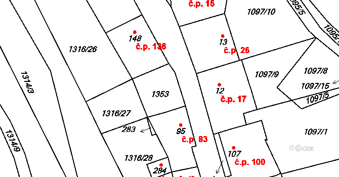 Velké Žernoseky 135 na parcele st. 11 v KÚ Velké Žernoseky, Katastrální mapa