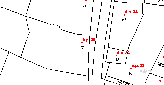 Chýnov 38 na parcele st. 72 v KÚ Chýnov u Tábora, Katastrální mapa