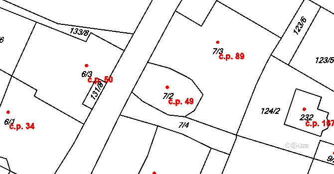 Sudoměřice u Bechyně 49 na parcele st. 7/2 v KÚ Sudoměřice u Bechyně, Katastrální mapa
