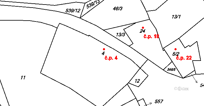 Kratušín 4 na parcele st. 4 v KÚ Kratušín, Katastrální mapa