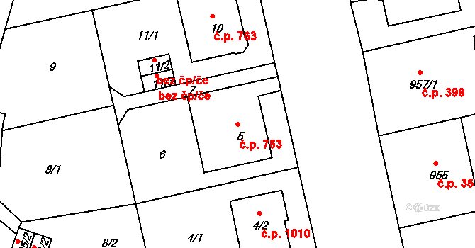 Klíše 753, Ústí nad Labem na parcele st. 5 v KÚ Klíše, Katastrální mapa