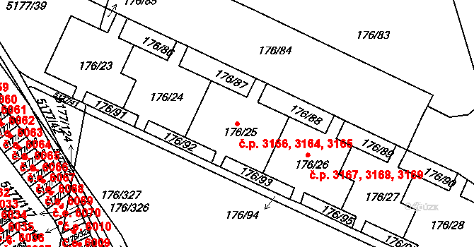 Severní Terasa 3164,3165,3166, Ústí nad Labem na parcele st. 176/25 v KÚ Dobětice, Katastrální mapa