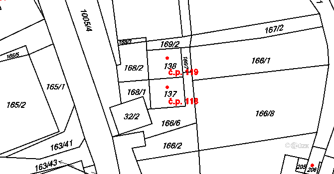 Krasíkov 118 na parcele st. 137 v KÚ Krasíkov, Katastrální mapa