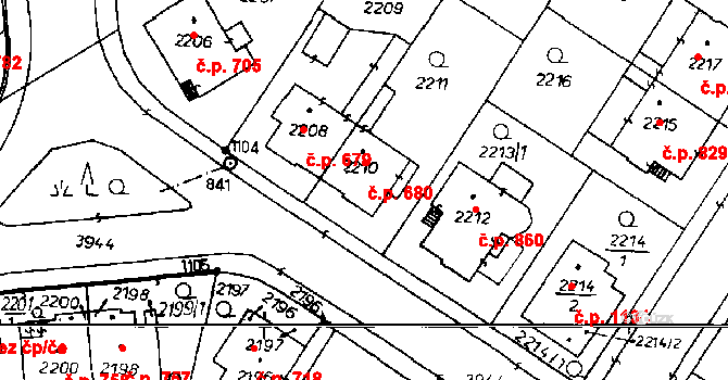Poděbrady III 680, Poděbrady na parcele st. 2210 v KÚ Poděbrady, Katastrální mapa