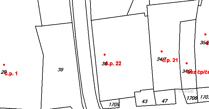 Okřešice 22 na parcele st. 30 v KÚ Okřešice u Třebíče, Katastrální mapa