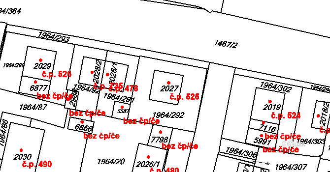 Borovina 525, Třebíč na parcele st. 2027 v KÚ Třebíč, Katastrální mapa