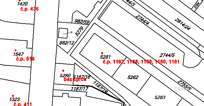 Chrudim IV 1158,1159,1160,1161,, Chrudim na parcele st. 5281 v KÚ Chrudim, Katastrální mapa