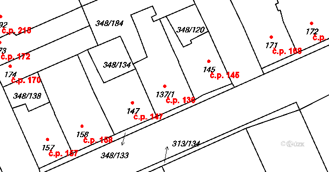 Černčice 136 na parcele st. 137/1 v KÚ Černčice u Loun, Katastrální mapa