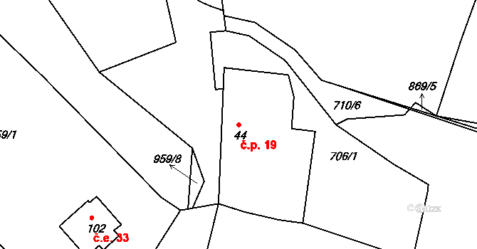Vokov 19 na parcele st. 44 v KÚ Vokov u Rynárce, Katastrální mapa