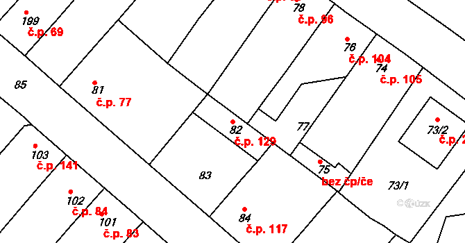 Běhánky 129, Dubí na parcele st. 82 v KÚ Běhánky, Katastrální mapa