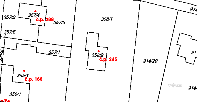 Chlebovice 245, Frýdek-Místek na parcele st. 358/2 v KÚ Chlebovice, Katastrální mapa