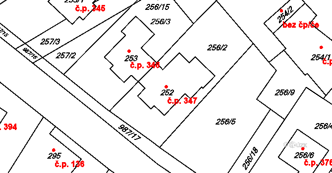 Satalice 347, Praha na parcele st. 252 v KÚ Satalice, Katastrální mapa