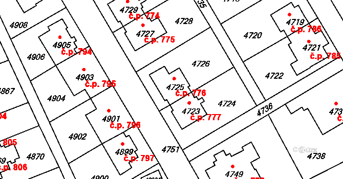 Záběhlice 776, Praha na parcele st. 4725 v KÚ Záběhlice, Katastrální mapa