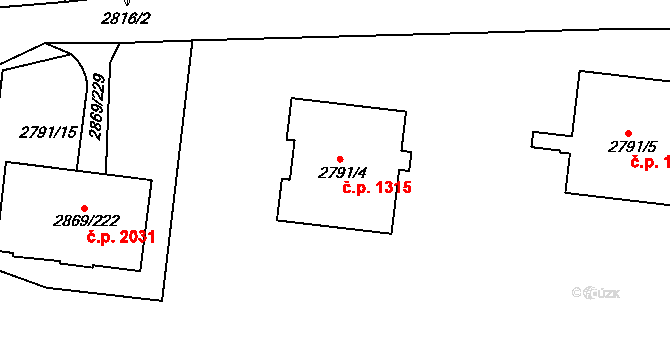 Krč 1315, Praha na parcele st. 2791/4 v KÚ Krč, Katastrální mapa