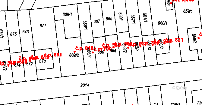 Vysočany 562, Praha na parcele st. 666 v KÚ Vysočany, Katastrální mapa