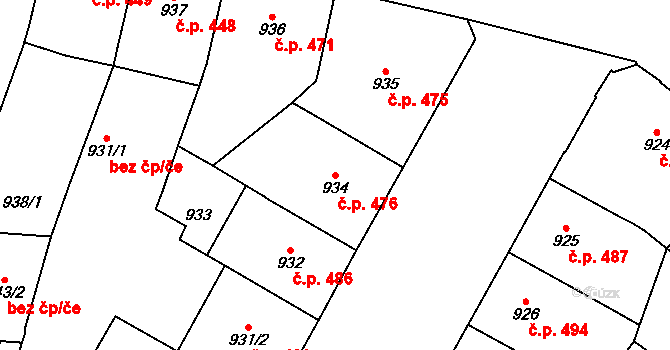 Vršovice 476, Praha na parcele st. 934 v KÚ Vršovice, Katastrální mapa