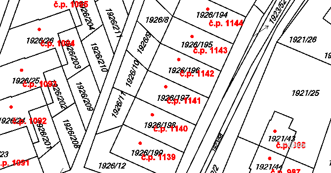 Sedlčany 1141 na parcele st. 1926/197 v KÚ Sedlčany, Katastrální mapa
