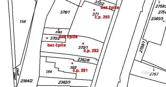 Ústí nad Orlicí 292 na parcele st. 370/1 v KÚ Ústí nad Orlicí, Katastrální mapa