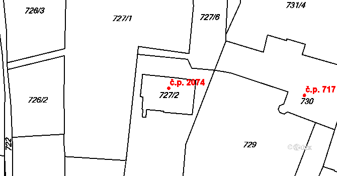 Sokolov 2074 na parcele st. 727/2 v KÚ Sokolov, Katastrální mapa