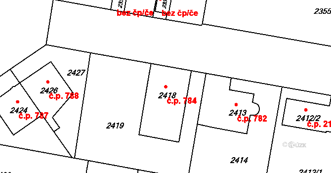 České Budějovice 3 784, České Budějovice na parcele st. 2418 v KÚ České Budějovice 3, Katastrální mapa