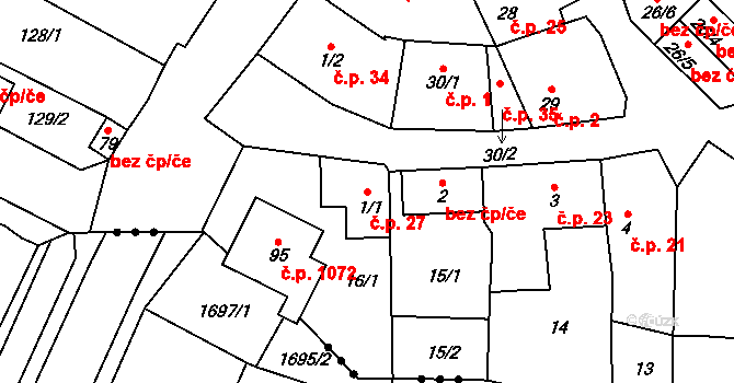 Lhotka nad Labem 27 na parcele st. 1/1 v KÚ Lhotka nad Labem, Katastrální mapa