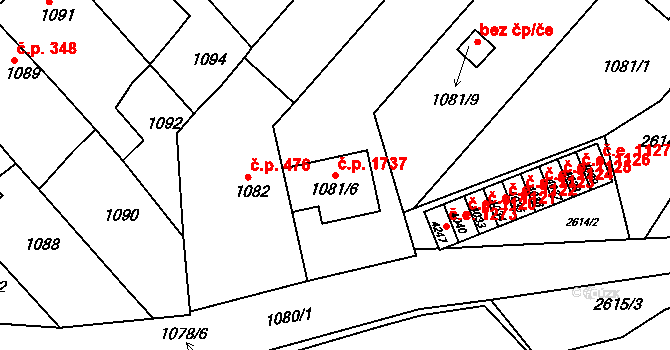 Kuřim 1737 na parcele st. 1081/6 v KÚ Kuřim, Katastrální mapa
