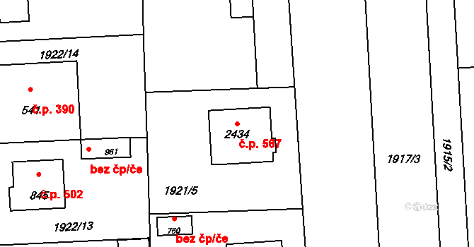 Hranice IV-Drahotuše 567, Hranice na parcele st. 2434 v KÚ Drahotuše, Katastrální mapa