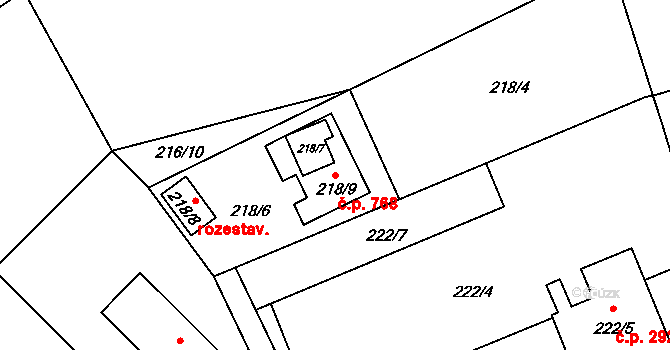 Srubec 768 na parcele st. 218/9 v KÚ Srubec, Katastrální mapa