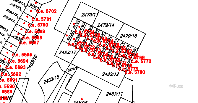 Kadaň 5776 na parcele st. 2485/8 v KÚ Kadaň, Katastrální mapa