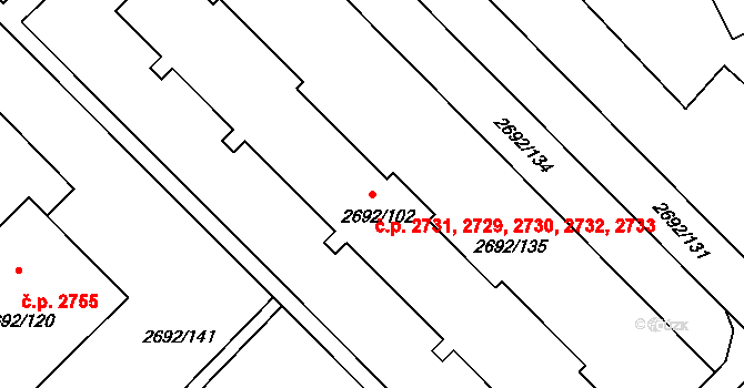 Varnsdorf 2729,2730,2731,2732, na parcele st. 2692/102 v KÚ Varnsdorf, Katastrální mapa