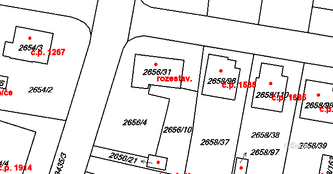 Benešov 1166 na parcele st. 2656/10 v KÚ Benešov u Prahy, Katastrální mapa