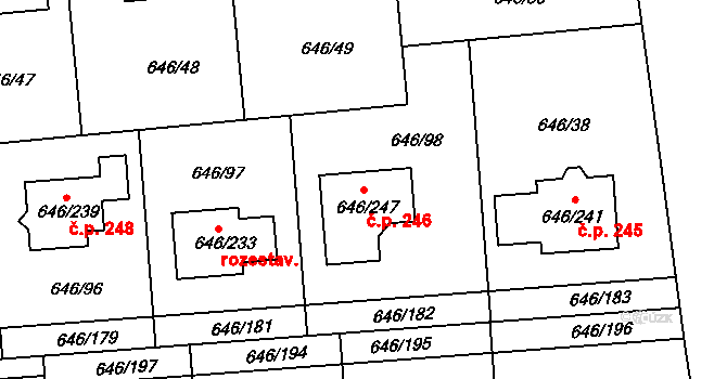Česká 246 na parcele st. 646/247 v KÚ Česká, Katastrální mapa