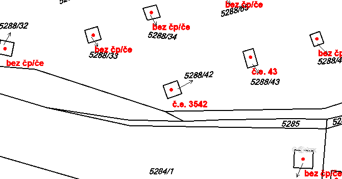 Předměstí 3542, Litoměřice na parcele st. 5288/42 v KÚ Litoměřice, Katastrální mapa