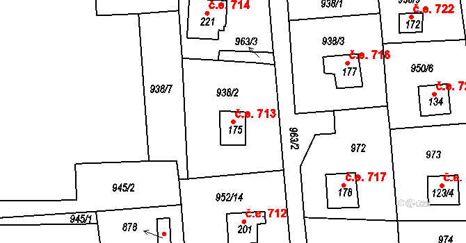 Podhrad 713, Cheb na parcele st. 175 v KÚ Podhrad, Katastrální mapa